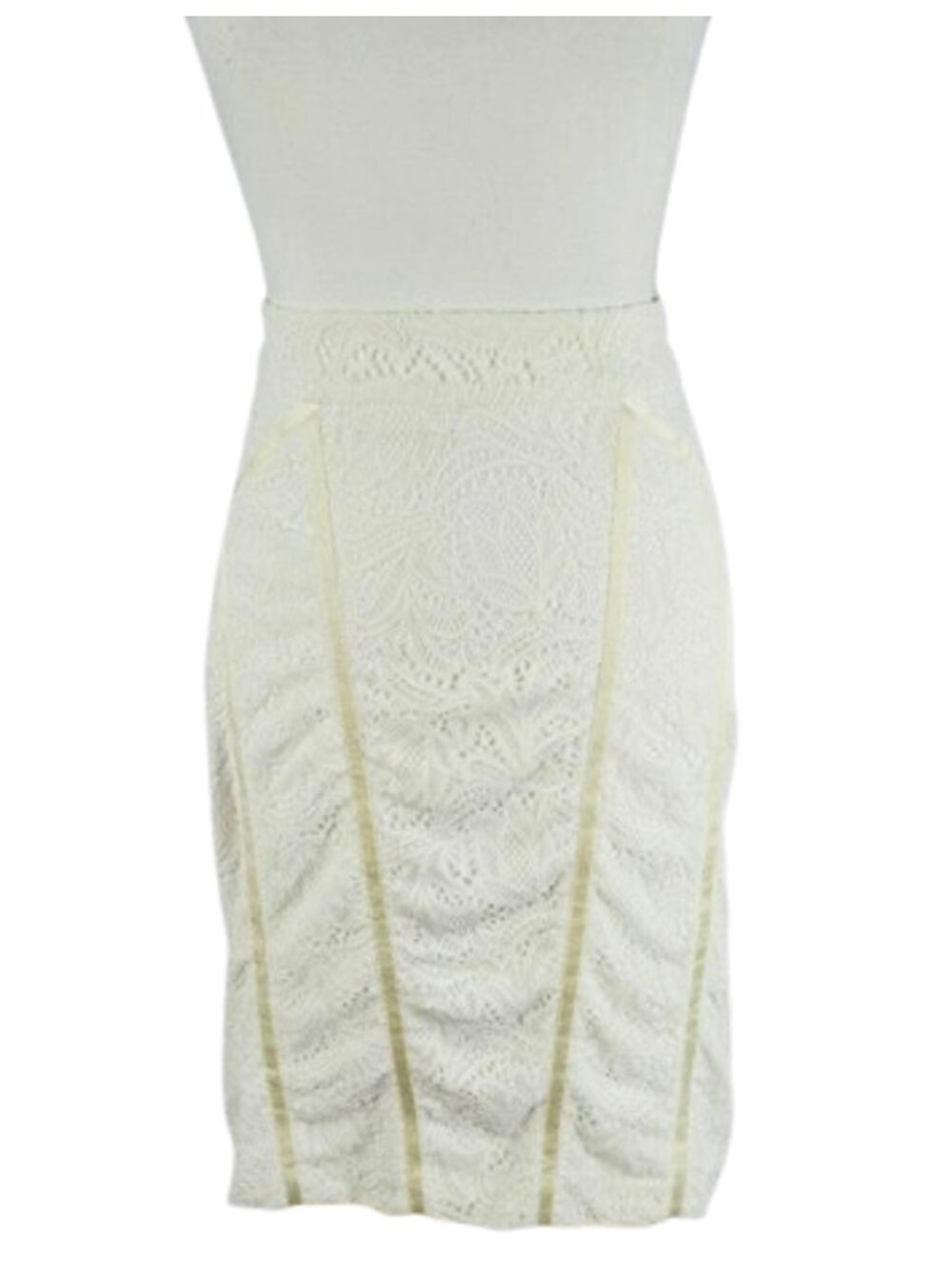 Cache White Lace Skirt Size 10 Elegant Lined Gold Zip Knee Length